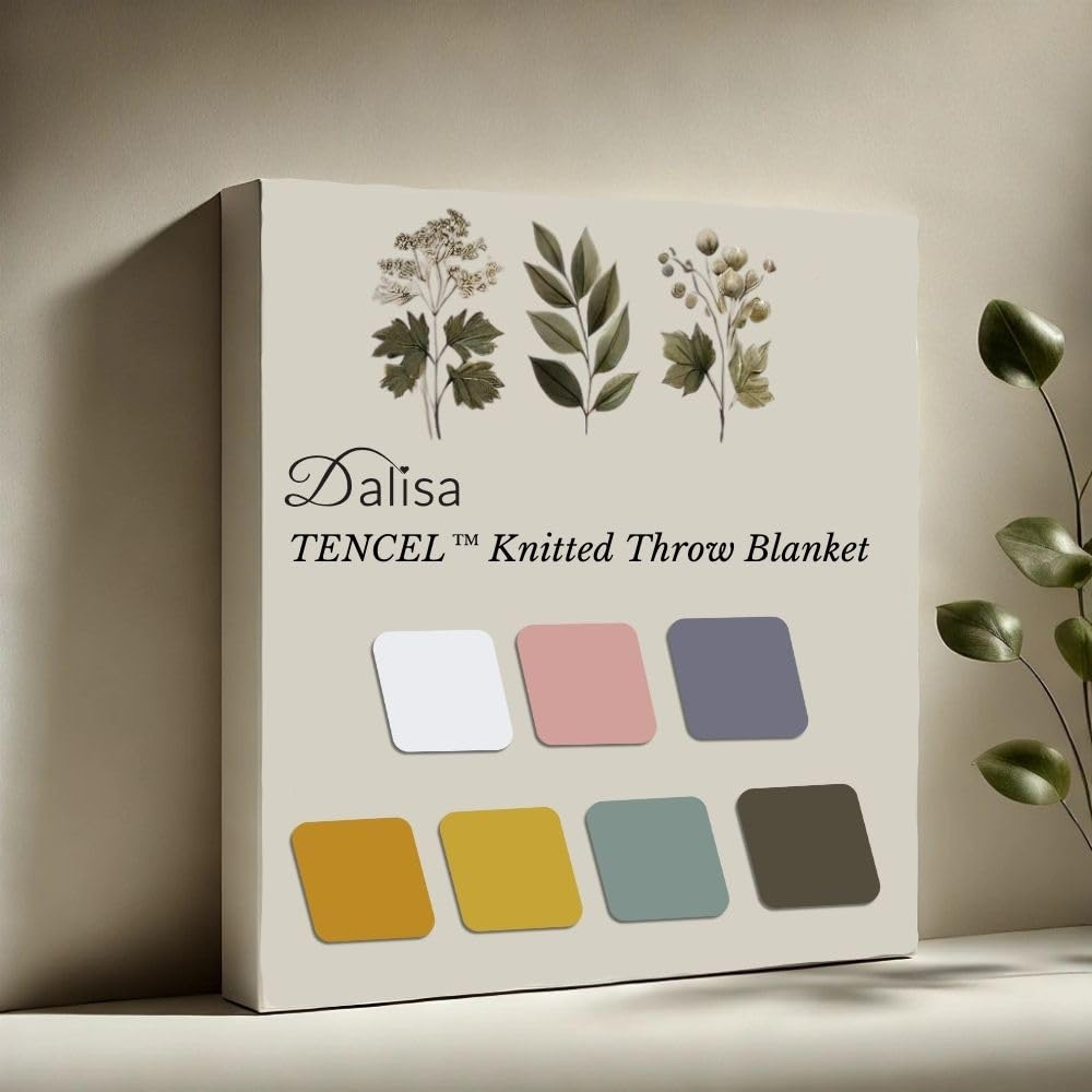 Dalisa Knitted Throw Blanket 100% Austrian Eucalyptus Lyocell Tencel™ Premium Boho Vintage Knit Throw Blanket 50"x60" Natural - Cozy, Chunky & Comfy Stitch for Snuggle Lounging Emily