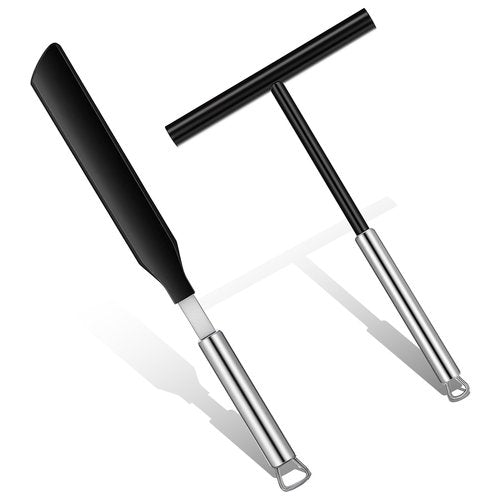 XLIUAX 2PCS Crepe Spreader and Spatula Set, 8 inch Black T-Shaped Batter Spreaders, 13.4 Inch Crepe Spatula Turner, Nylon Batter Spreader With Stainless Steel Handle for Evenly Spreading Batters