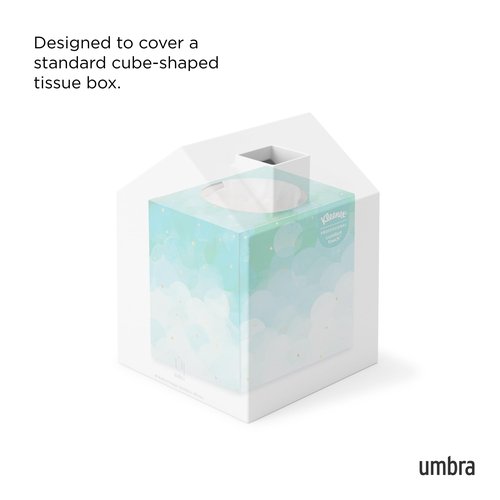 Umbra Casa Tissue Box Cover, Adorable House Shaped Square Kleenex Box Holder for Bathroom, Bedroom or Office, White