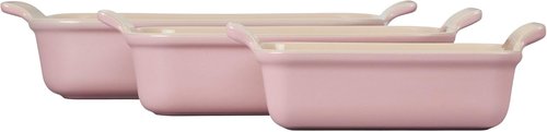 Le Creuset Stoneware | Set of 3 Heritage Rectangular Dishes in Chiffon Pink - Durable & Stylish