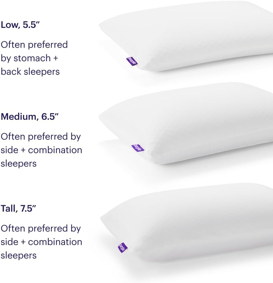 Purple Harmony Pillow - Talalay Latex Foam Cooling Pillow for Side Sleepers | 360º Hex GelFlex Grid, Medium Feel, Standard Size
