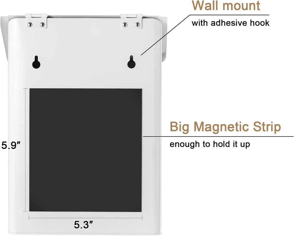 SUBEKYU Magnetic Lint Bin - Wall Mounted Metal Lint Box with Lid for Laundry Room Organization | White
