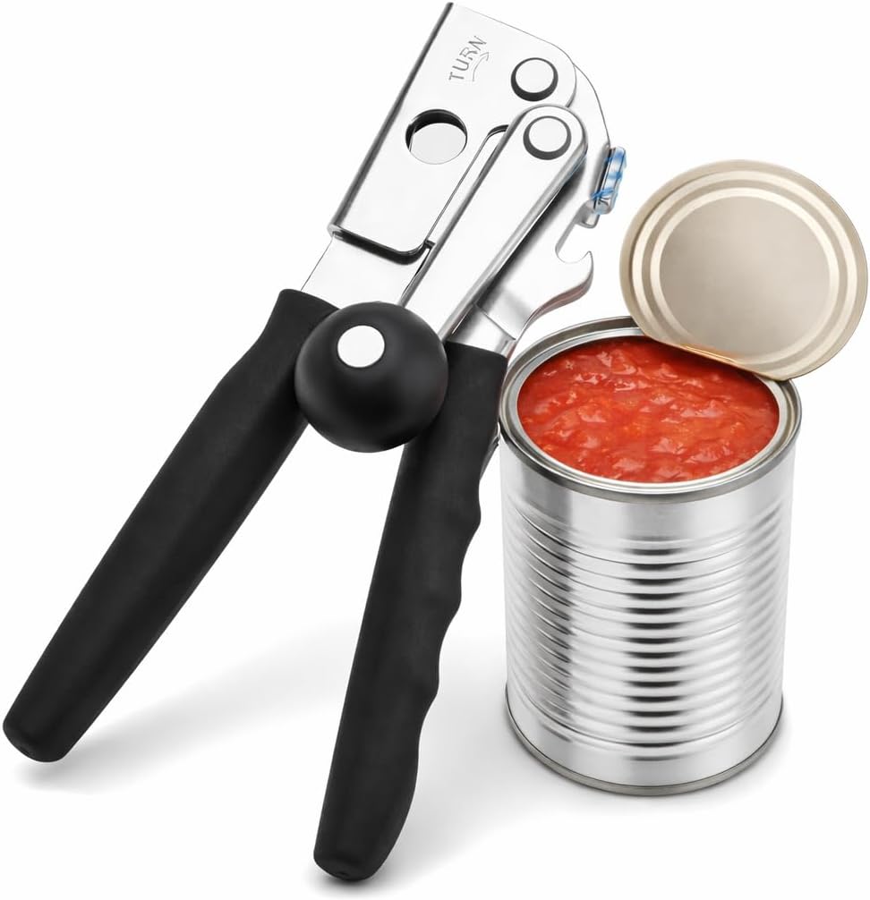 Skiennix Heavy Duty Manual Can Opener - Stainless Steel with Magnetic Lid Lifter & Bottle Opener