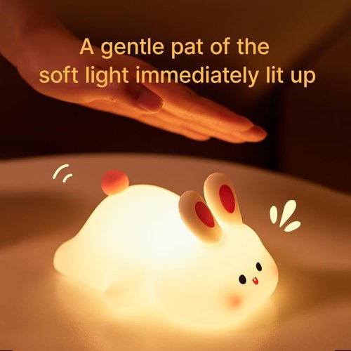 Ocegaoem Bunny Night Light, Cute Silicone Rabbit Lamp, Dimmable LED Nursery Nightlight, Rechargeable Touch Control with Timer, Kids Bedroom Baby Lamp Easter Gift