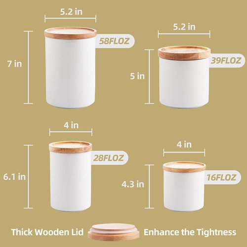 Sweejar Kitchen Canisters Ceramic Food Storage Jar Set, Stackable Containers with Airtight Seal Wooden Lid for Serving Ground Coffee, Tea, Herbs, Grains, Sugar, Salt - Set of 4 (Navy)