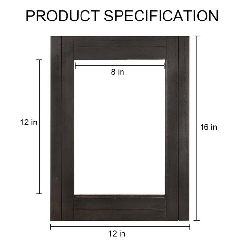 DECORKEY Rectangle Wall Mirror for Bathroom, Distressed White Wood Decor with Hanging Rope for Rustic Home Decor, Vanity, Living Room 12"×16"（Black）