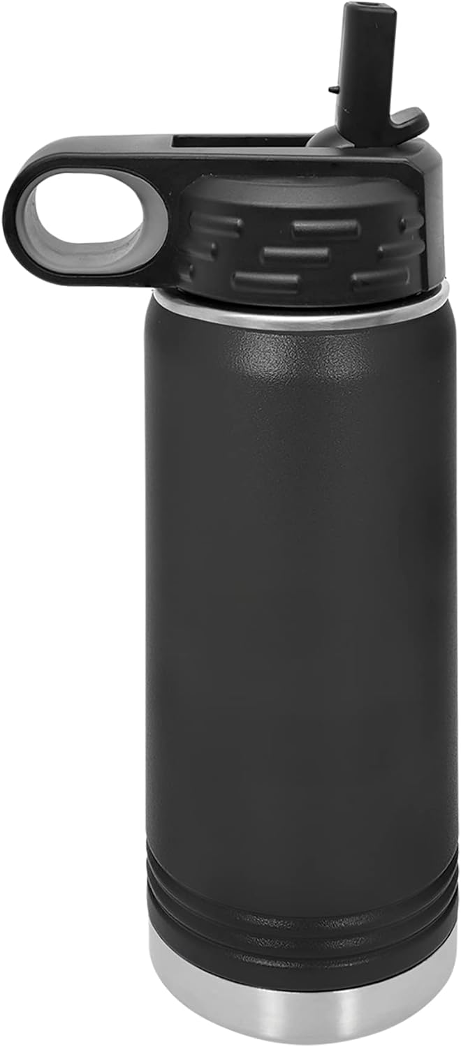 Polar Camel 20 Oz Stainless Steel Water Bottle - Flip Top Lid & Straw | Black Color