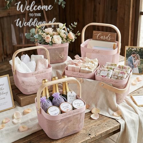 Roshtia 6 Pcs Plastic Mesh Storage Basket with Handle 9.8 x 10.2 x 7.1 Inch Garden Harvest Storage Basket Multi Functional Hanging Organizer for Kitchen Bathroom Picnic Cabinet Home(Pink)