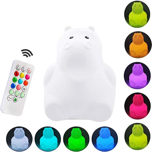 Mobestech Hippo Night Light USB Rechargeable Touch Sensor Led Bedside Lamp Soft Silicone Cartoon Animal Nightlight for Kids Bedroom Nursery