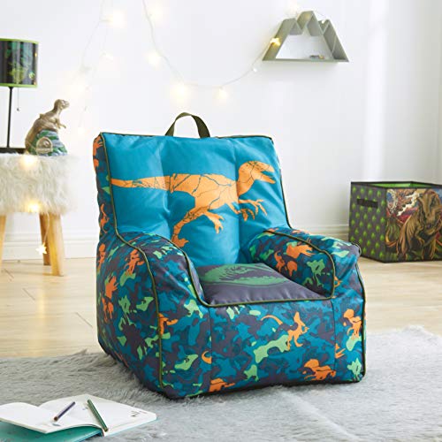 Jurassic World Kids Bean Bag Chair,Blue 18” x 18” Nylon Chair with Piping and Top Carry Handle, Lightweight & Portable Seating for Kids Room