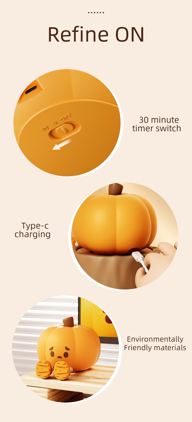 ATSUI Pumpkin Night Light, Halloween LED Squishy Novelty Lamp, Food Grade Silicone, Dimmable, Rechargeable Breastfeeding Nursery Nightlight for Desk Decor, Funny Gifts Stuff for Kids Women Boys Girls