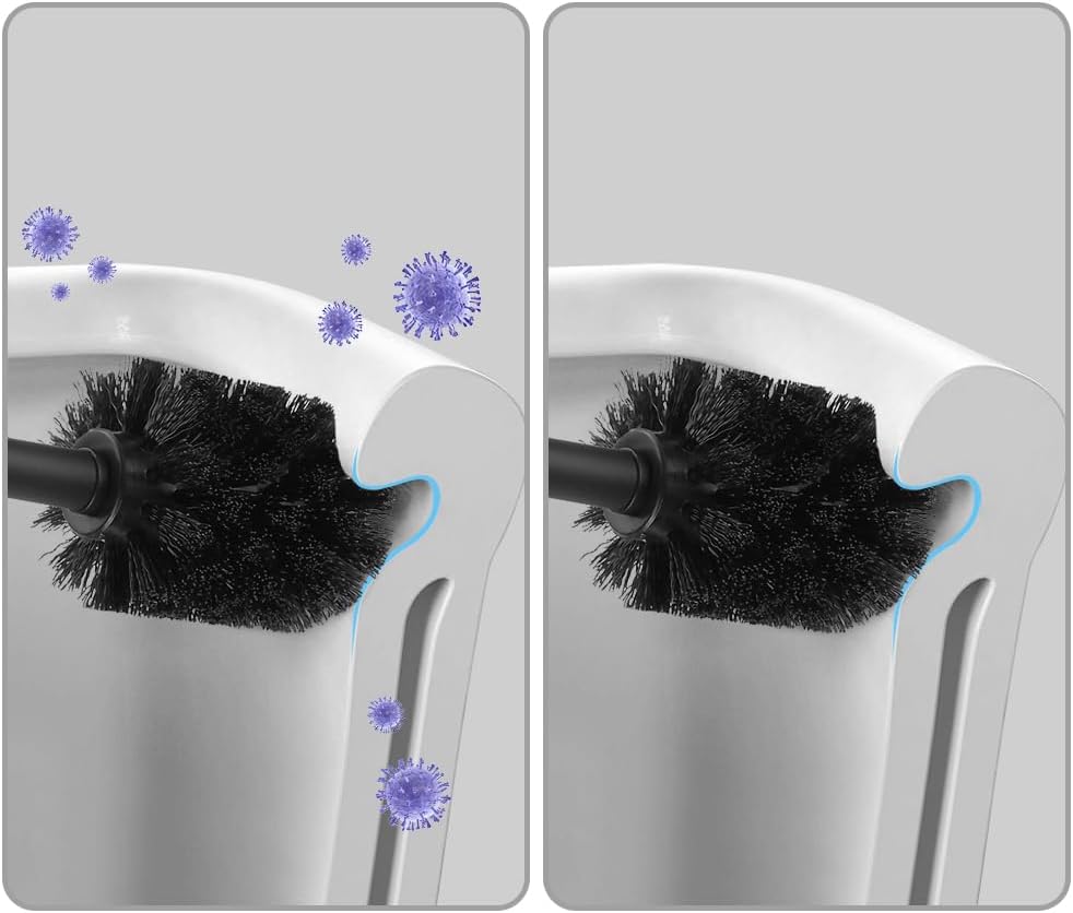 BGL Stainless Steel Toilet Brush - Durable Holder with 2 Black Bristle Heads for Effective Cleaning