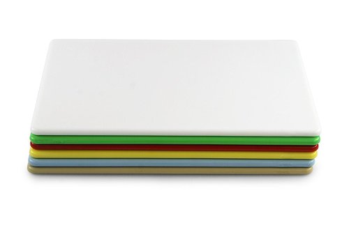 Thirteen Chefs 20 x 15 Inch Color Coded Cutting Boards - Set of 6 White, Red, Green, Blue, Yellow, Brown - 1/2" Thick HDPP Plastic for Food Service