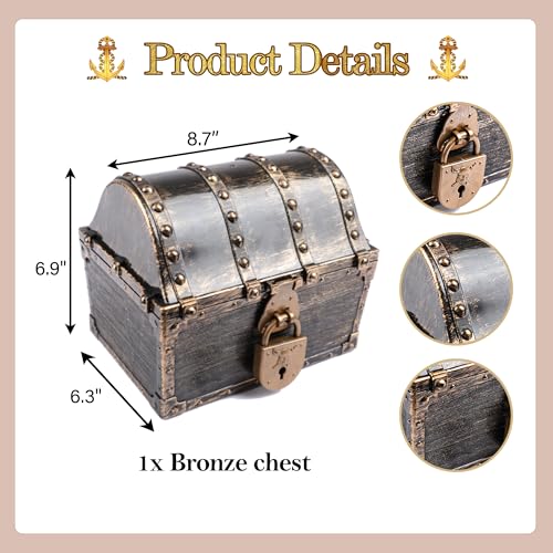 Lingway Toys Large Kids Pirate Treasure Chest Teacher's Favorite Treasures Collection Storage Box with 2 Sets of Locks and Keys Only(Vintage Bronze Coating,8.7"X6.3"X6.9")
