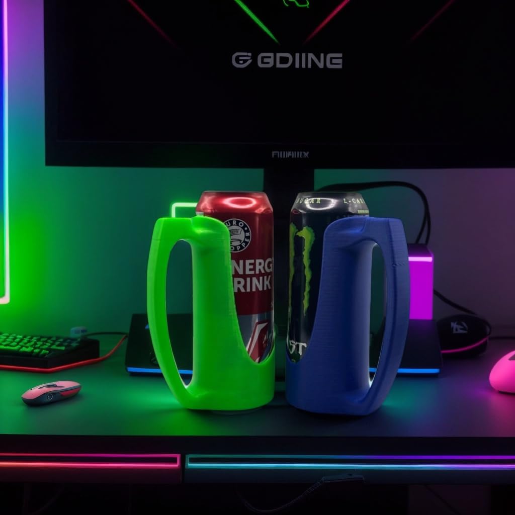 Slim Can Holder 12 Oz with Handle, 3D Printed Reusable Beverage Grip for Beer, Suitable for A Variety of 12 Oz Canned Beverages and Beer (Pink)