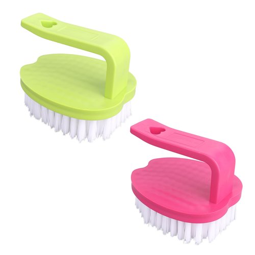 2pcs Vegetable Scrubber Brushes, 8x7x6.5cm/3.15x2.76x2.56in PP Material Fruit and Veggie Brush with Stiff Bristles and Handle for Potatoes Carrots & Fruits (Red & Green)