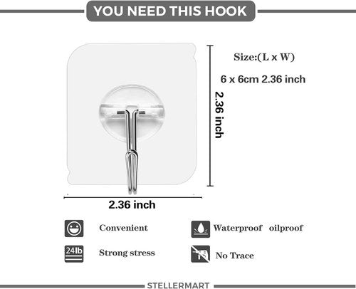 Easenest Heavy-Duty Adhesive Wall Hooks - 12 Pack Utility Sticky Hangers for Bathroom & Kitchen