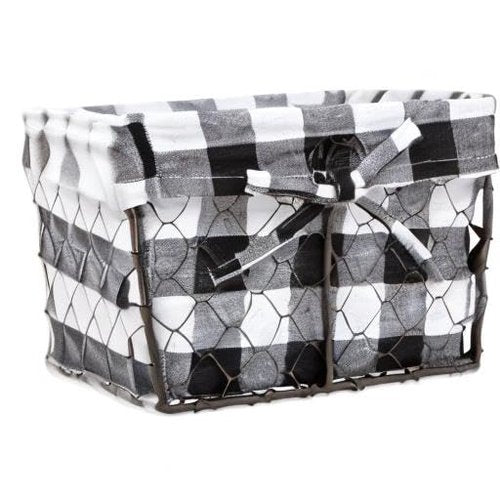 DII Farmhouse Chicken Wire Storage Baskets with Liner, Small, Vintage Black & White Check, 9x7x6", 3 Piece
