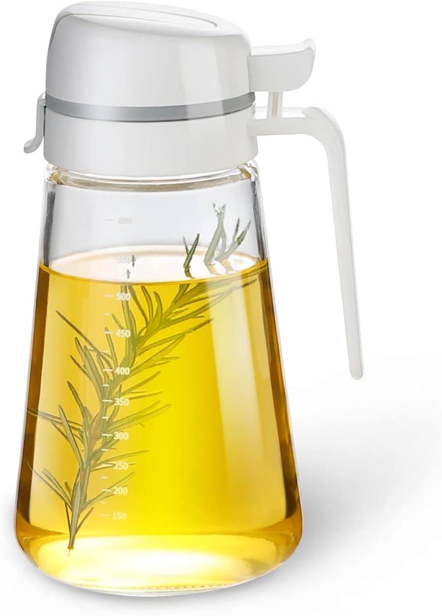 Skiennix Auto Flip Glass Olive Oil Dispenser Bottle - 22oz Clear Cruet for Kitchen Use