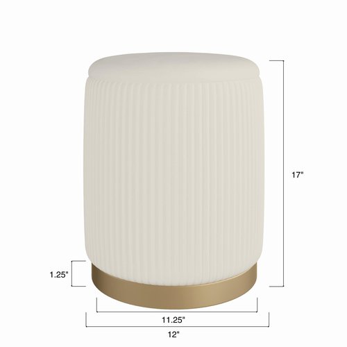 Boahaus Cersei White Velvet Vanity Ottoman with Hidden Storage, Makeup Chair for Vanity Desk, Elegant Foot Rest Stool with Gold Base for Bedroom, Living Room & Dressing Area (Pure White)