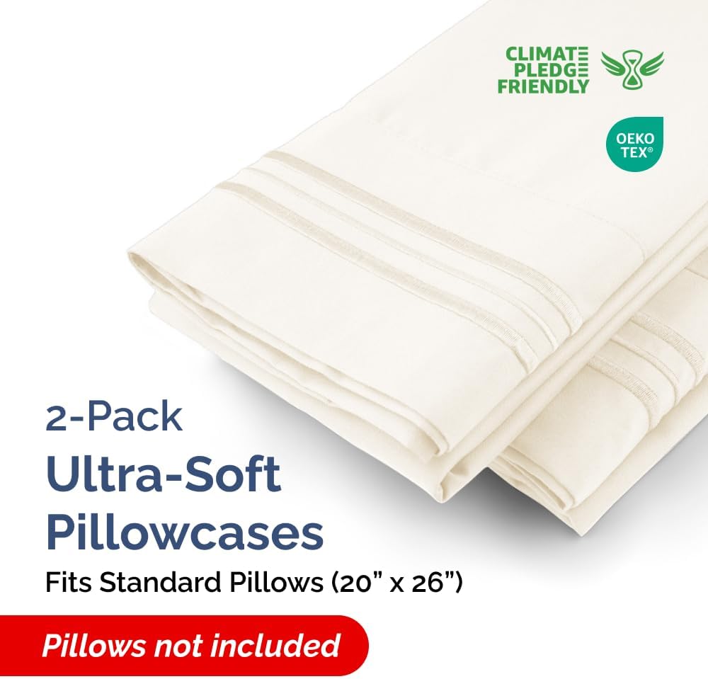 Skiennix Standard Pillow Cases Set of 2 | Ultra-Soft Hotel Quality, Wrinkle-Free & Stain Resistant - Off White