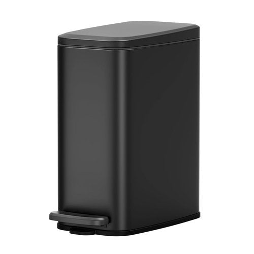 Cesun Small Bathroom Trash Can - 6L Stainless Steel Slim Wastebasket with Soft Close Lid & Foot Pedal | Black