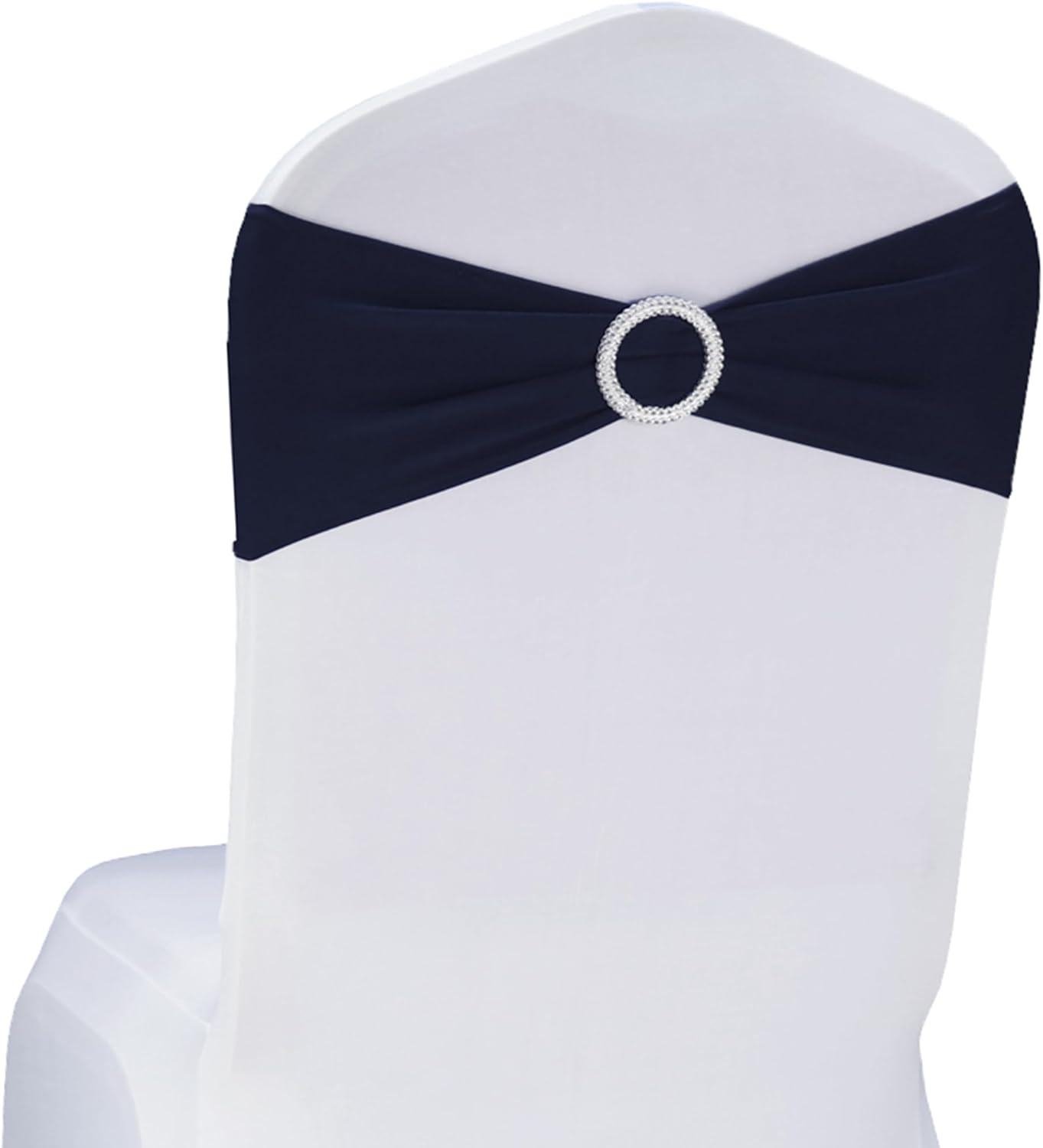 Skiennix 50 Pack Navy Blue Stretch Spandex Chair Sashes - Elastic Bands with Slider Buckles for Weddings & Events