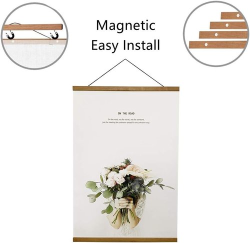 Miaowater Magnetic Wooden Poster Frames - 2 Pack for 10x14, 10x20, 10x13 Photos | Light Teak Wood Design