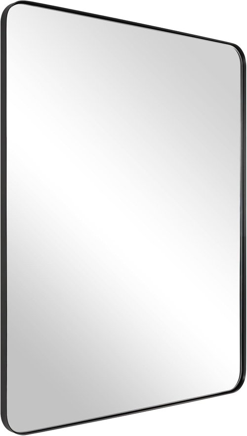 ANDY STAR Wall Mirror - 24x36 Inch Black Stainless Steel Frame | Rounded Corner Decorative Bathroom Mirror