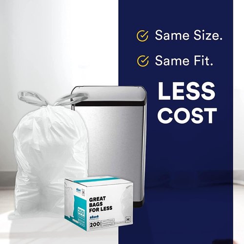 Plasticplace Custom Fit Trash Bags, Compatible with simplehuman Code D White Drawstring Garbage Liners 5.3 Gallon / 20 Liter, 15.75" x 28", 100 Count ( Pack of 1)