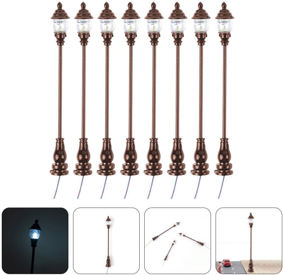 Skiennix Miniature Garden Light Toys - 8pcs Outdoor Dollhouse Lamps for O Gauge Train Decor