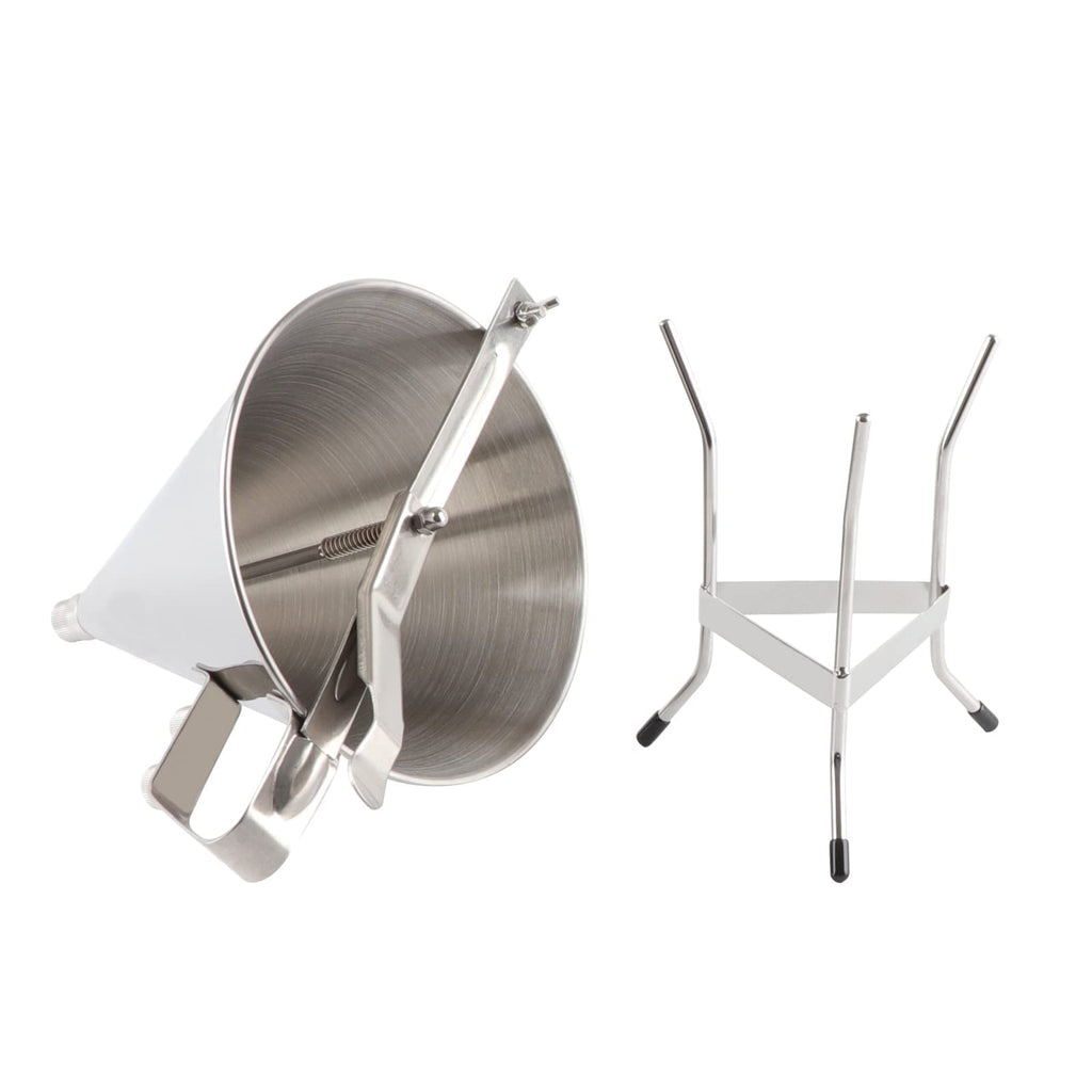 Confectionery Funnel Stainless Steel with Stand and 3 Nozzles, Commercial Grade Cake Decorating Tool Bakery Use, Precise Dispensing and Filling
