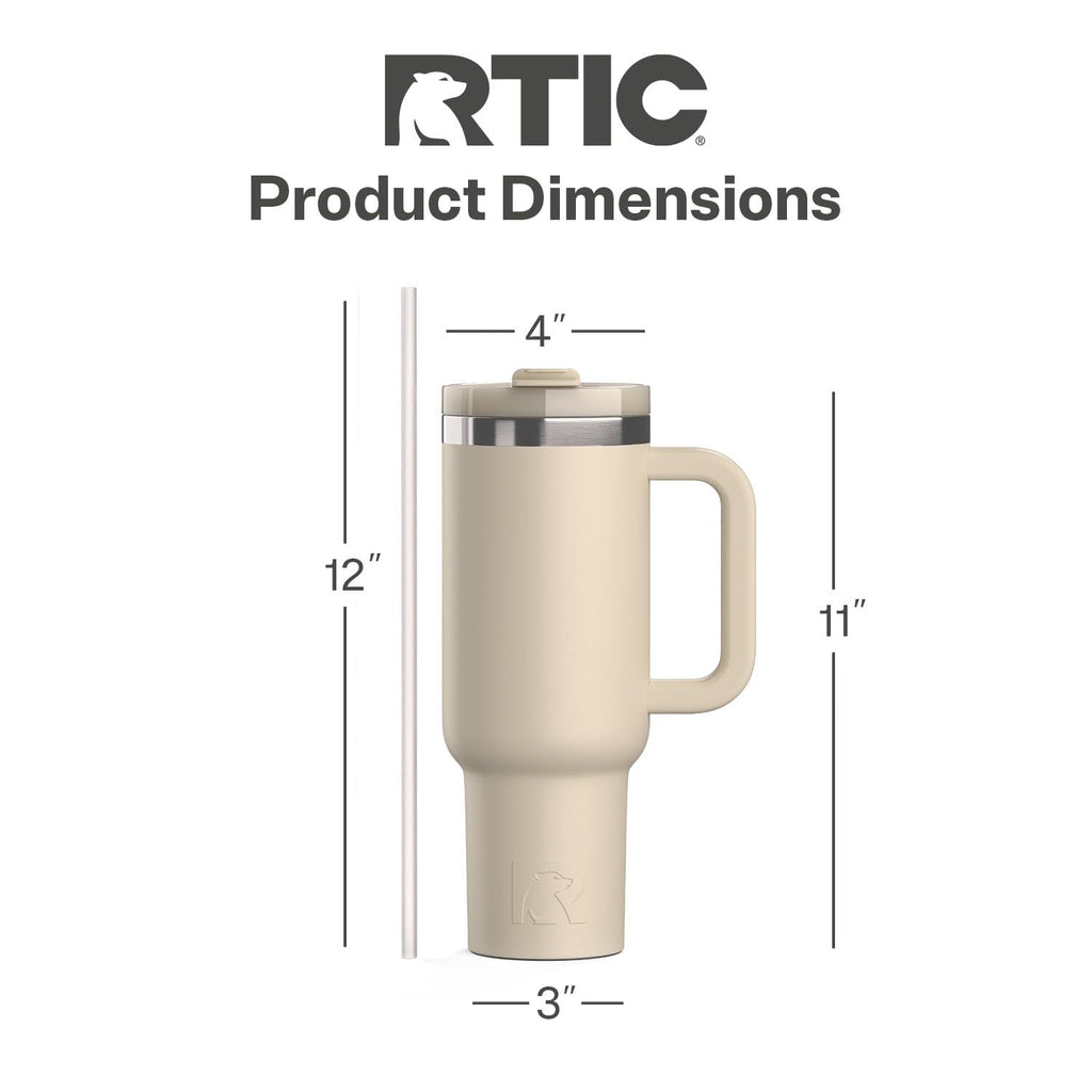 RTIC 30 oz Road Trip Tumbler Double-Walled Ceramic Lined InsulatedStainless Steel Portable Travel Coffee Mug Cup with Lid, Handle and Straw, Beach