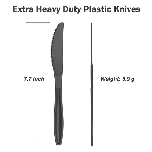 Dealusy 360 Count Extra Heavy Duty Black Plastic Knives Disposable, BPA-Free, Heat Resistant, Solid and Durable Disposable Knives Bulk, Premium Plastic Knives heavy duty for Party Supply