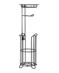 VEVOR Free Standing Toilet Paper Holder with Shelf, 3-in-1 Premium Metal Material, Store Up to 4 Mega Rolls, Elevated Base Design, Tissue Roll Storage Rack for Bathroom, Washroom, Matte Black
