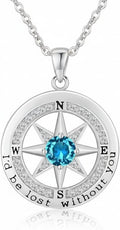 Skiennix Compass Necklace - S925 Sterling Silver Jewelry for Women | Elegant Rose Gold Gift with 12 Birthstones
