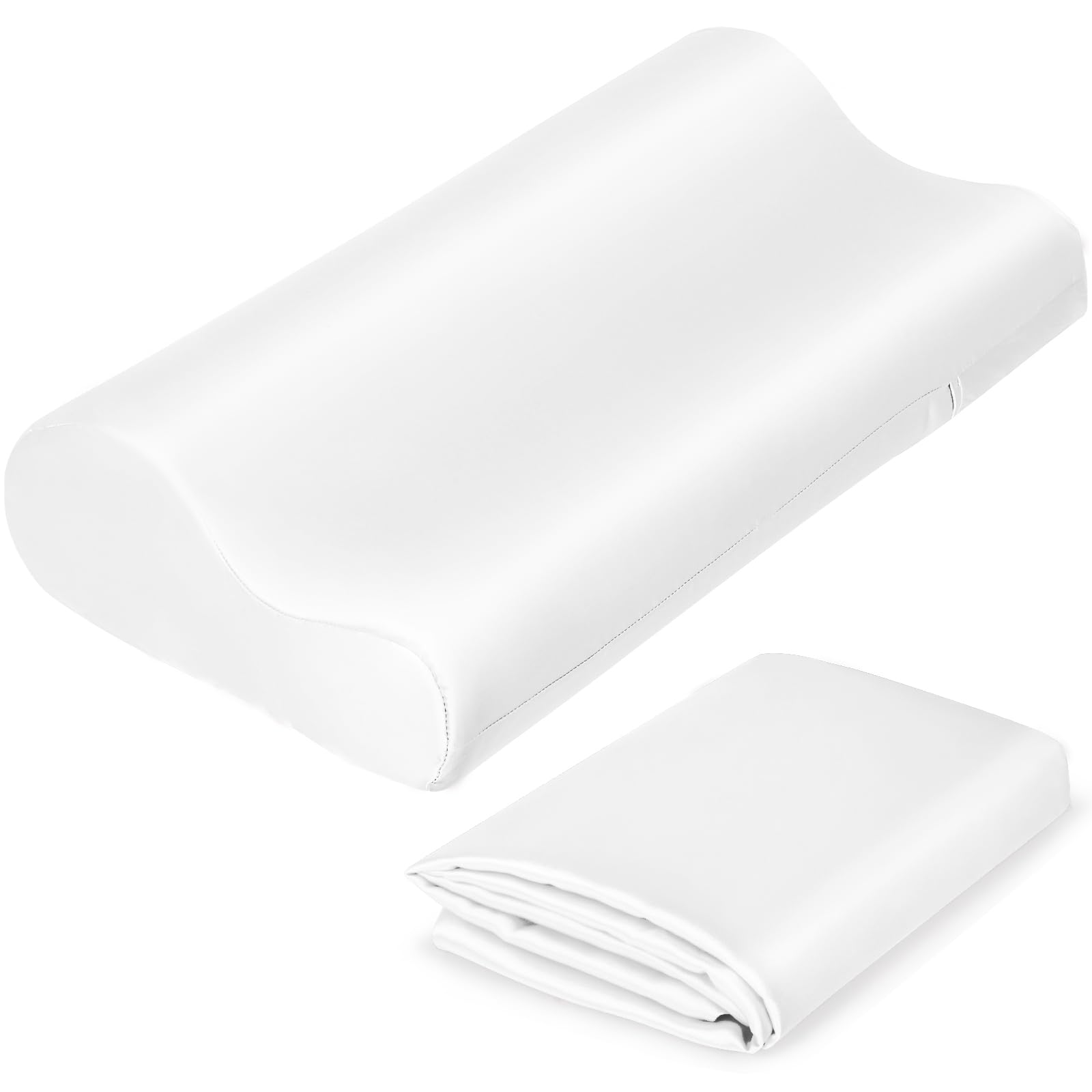 Satin Pillowcase for Contour Memory Foam Pillows, 24" x 14" x 5.1"/3.5" Cervical Pillow Case, Soft Pillow Cover for Sleeping Pillows (White)