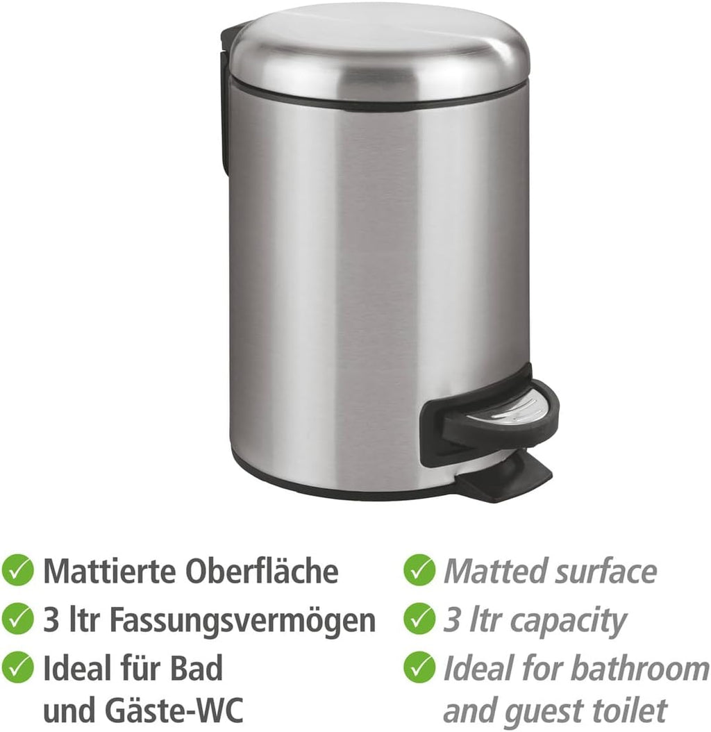 WENKO Stainless Steel Small Trash Can - Pedal Bin with Lid & Removable Inner Bucket | 0.79 Gal, Silver