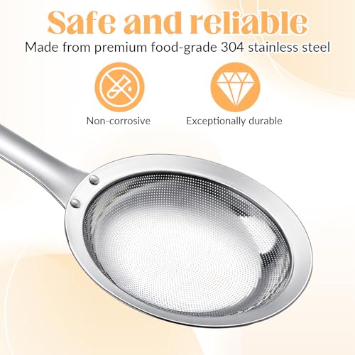 Fat Skimmer Spoon Filter Grease Foam Fine Mesh Stainless Steel Sieve Colander, Fry Oil Filter for Cooking Extra Fine Strainer with Handle Handheld Sieve Spoon for Food Strainer Kitchen Gadget (Medium)