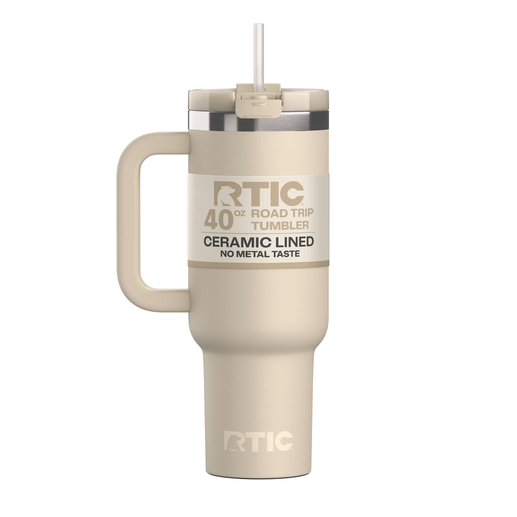 RTIC 30 oz Road Trip Tumbler Double-Walled Ceramic Lined InsulatedStainless Steel Portable Travel Coffee Mug Cup with Lid, Handle and Straw, Beach