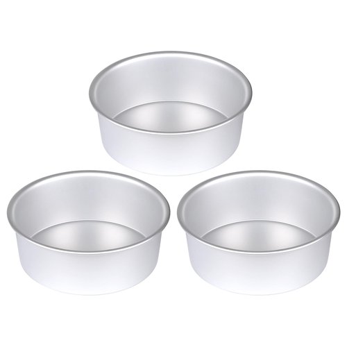 HomeMall 6 x 3 Inch Round Cake Pan Set of 3, Aluminum Baking Pans for Layer Cakes, Birthday Anniversary, Heavy Duty Non-Stick & Oven Safe, Commercial Grade Baking Tools for Home Kitchen