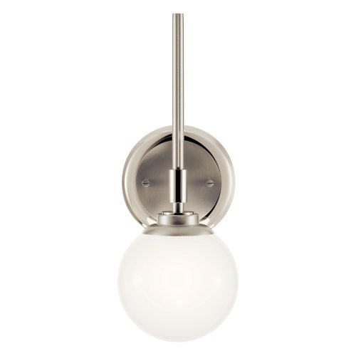 Kichler Benno 1-Light Wall Sconce, Modern Light with Opal Glass in Polished Nickel and Brushed Nickel, for Bathroom, Powder Room, Kitchen, Bedroom, or Hallway (13.75" x 5.25"), 55170PN