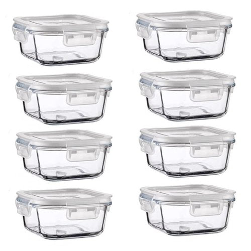R.repad yay 16oz Square Glass Food Storage Containers With Lids, 2 Cup Square Glass Food Containers With Lids, BPA free Small Meal Prep Bowls for leftovers, Dishwasher, Freezer Safe (8Pack)