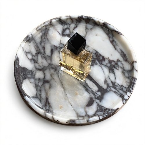 Natural Marble Tray, Coffee Table, Food, Fruit, Paper Cup, Cake Display, Coffee bar, Family Gatherings, Seasonal Holiday Decoration Tray(Viola-Circular-9.8"x9.8"x0.7")