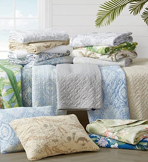 Tommy Bahama - Quilt Set, Reversible Cotton Bedding with Matching Shams, Super Soft Bedding Set (Laguna Beach Aqua, Full/Queen)