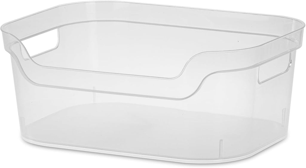 Sterilite Medium Open Scoop Front Storage Bin - Clear with Comfortable Carry Handles | 8 Pack (5.25x9.5x13 In)