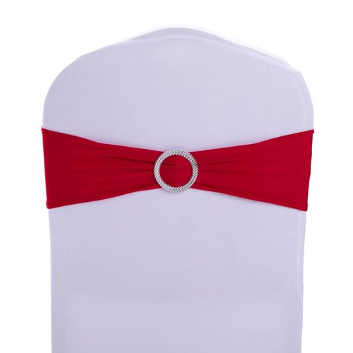 Qidkeo Red Chair Sashes for Wedding 10 Pack Stretch Spandex Chair Sashes Elastic Chair Bow with Buckle Wedding Party Banquet Event Decoration