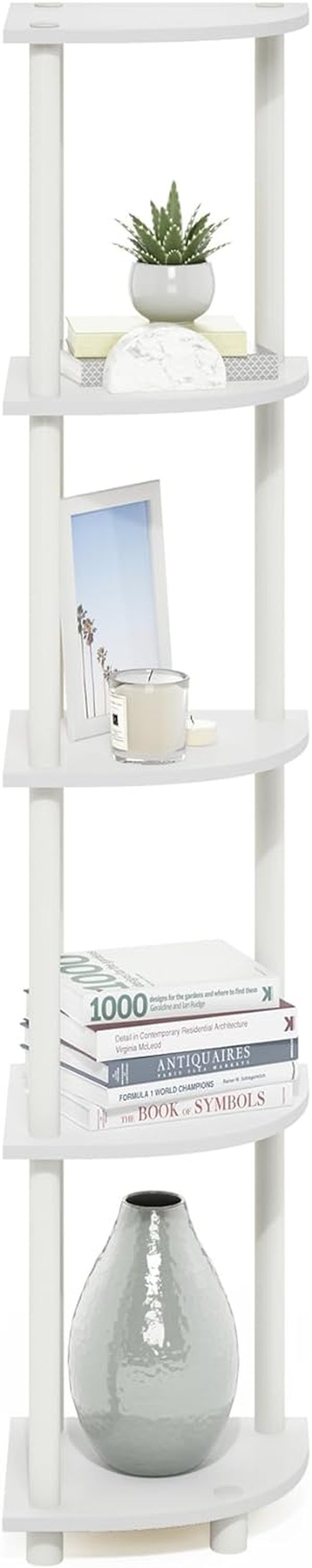 Furinno Turn-N-Tube Corner Shelf - 5-Tier Open Storage Bookshelf for Living Room, Home Office, White