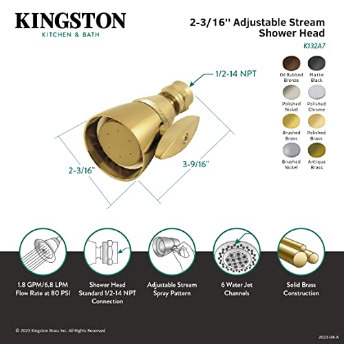 Kingston Brass K132A3 Made To Match 2-1/4-Inch Round Adjustable Jet Spray Brass Shower Head in Antique Brass