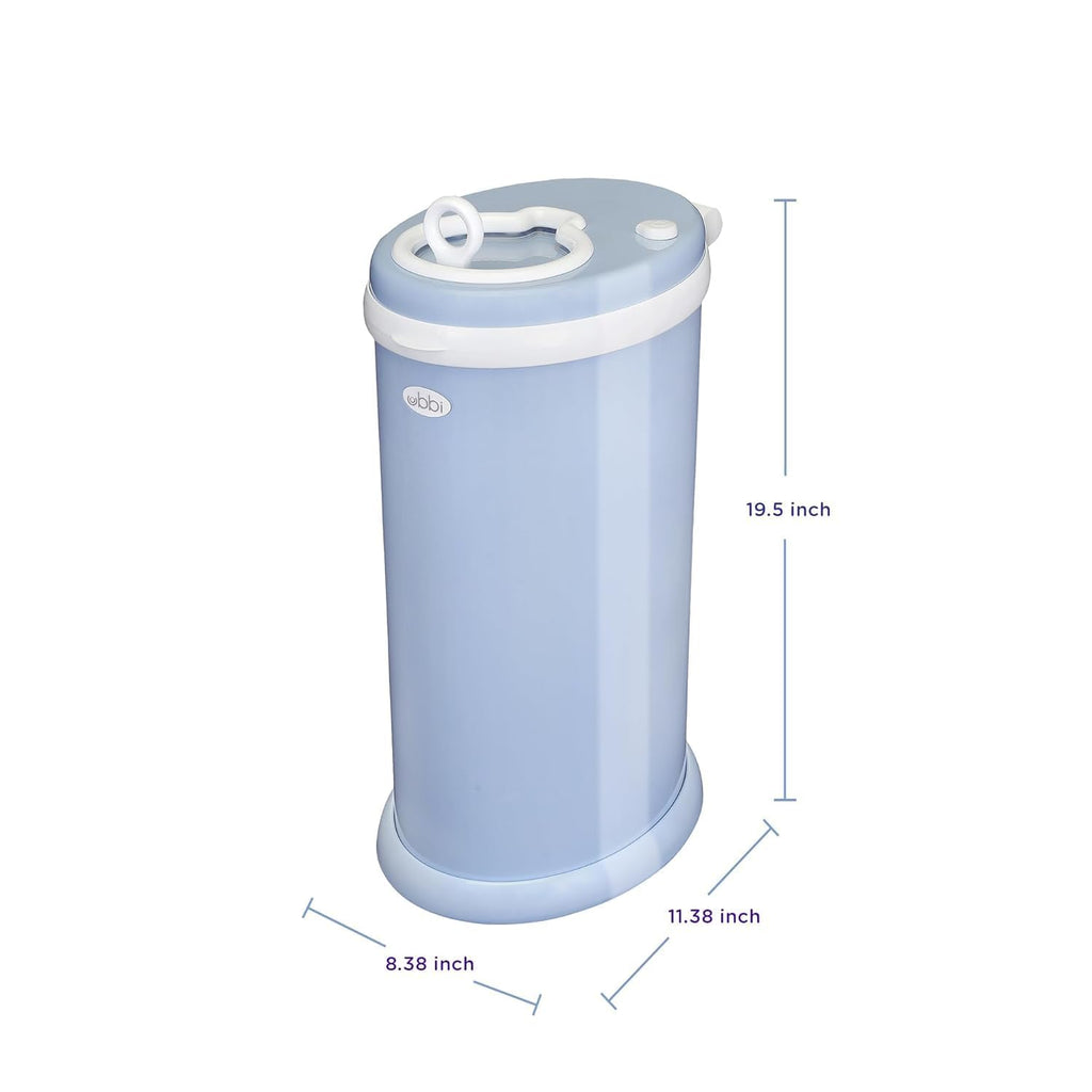 Ubbi Steel Diaper Pail - Odor Locking Design | No Special Bags Needed | Cloudy Blue Finish